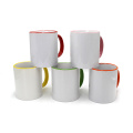Зибо фабрика белая сублимация пустые кофейные чашки с глазированной цветной ручкой и ободом для печати
